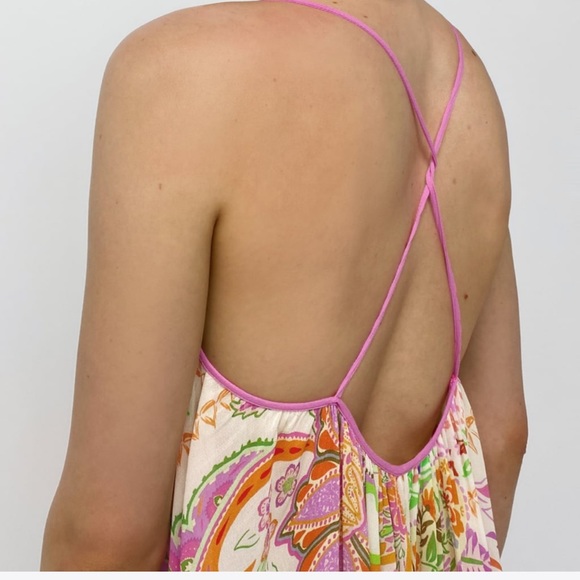 Zara Long Print Dress Spaghetti Straps - Picture 8 of 10